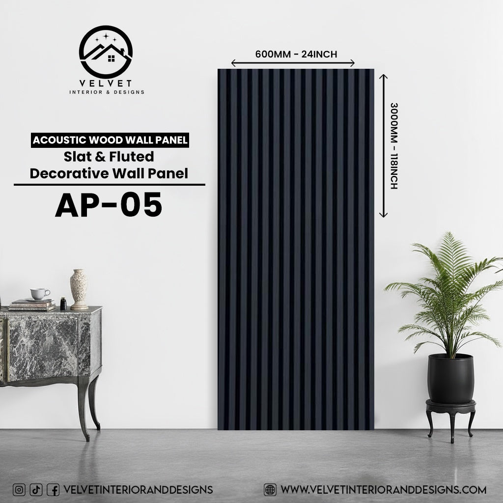 AP-05 | Acoustic Wood Wall Panel | Slat & Fluted Decorative Wall Panel | 0.85 in x 24 in x 110 in | Sound-Absorbing | Ideal for Living Rooms, Bedrooms, TV Walls & Feature Walls