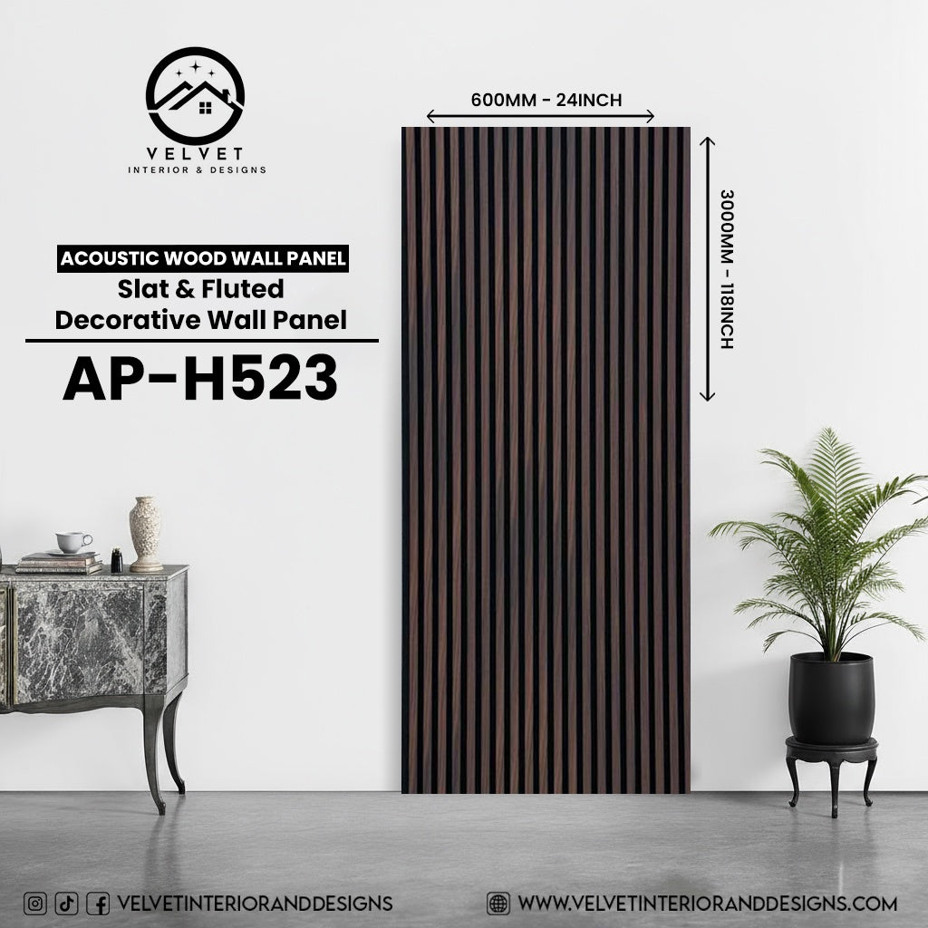 AP-H523 | Acoustic Wood Wall Panel | Slat & Fluted Decorative Wall Panel | 0.85 in x 24 in x 110 in | Sound-Absorbing | Ideal for Living Rooms, Bedrooms, TV Walls & Feature Walls
