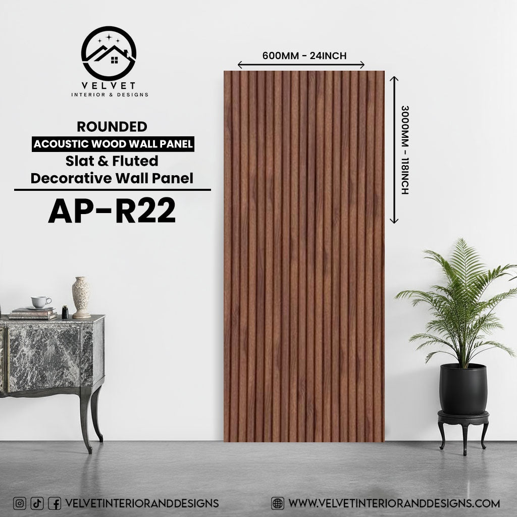 AP-R22 | Acoustic Wood Wall Panel | Slat & Fluted Decorative Wall Panel | 0.85 in x 24 in x 118 in | Sound-Absorbing | Ideal for Living Rooms, Bedrooms, TV Walls & Feature Walls