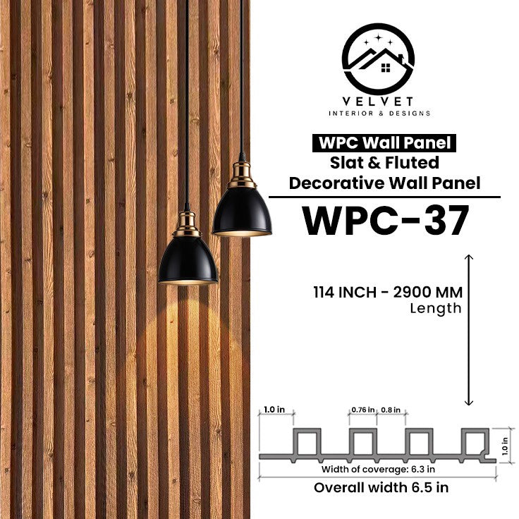 WPC-37 | WPC Wall Panel | Slat & Fluted Decorative Wall Panel | 1 in x 6.3 in x 114 in | Water & Moisture-Resistant | Fire-Retardant | Ideal for Living Rooms, Bedrooms, Bathrooms, TV & Feature Walls