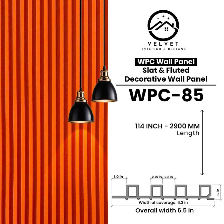 WPC-85 | WPC Wall Panel | Slat & Fluted Decorative Wall Panel | 1 in x 6.3 in x 114 in | Water & Moisture-Resistant | Fire-Retardant | Ideal for Living Rooms, Bedrooms, Bathrooms, TV & Feature Walls