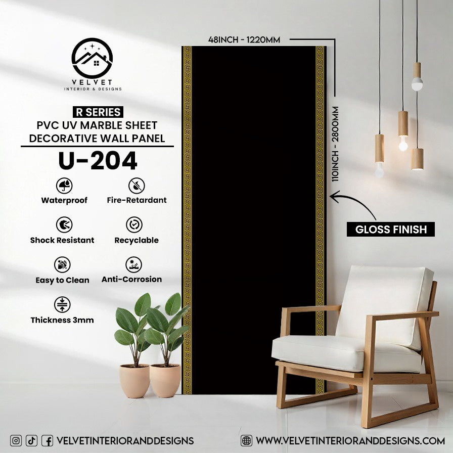 U-204 | R Series | PVC UV Marble Sheet | Decorative Wall Panel | 1/8 in x 48 in x 110 in | Gloss Finish | Waterproof & Fire-Retardant | Ideal for Living Rooms, Bathrooms & Feature Walls