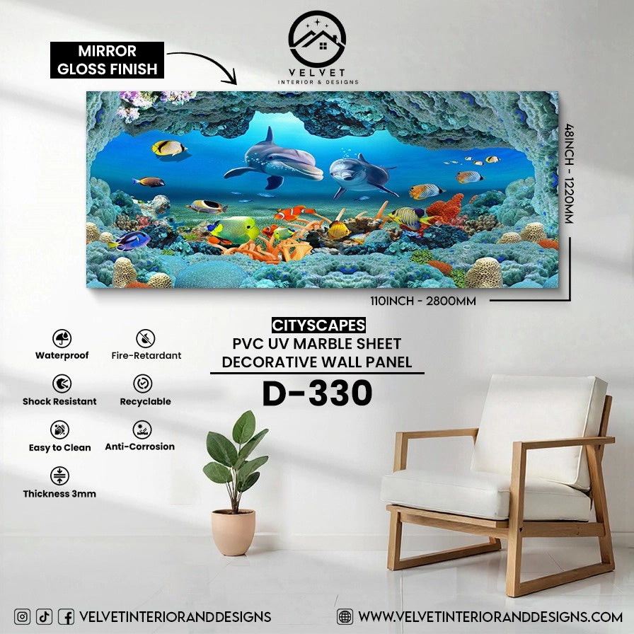 D-330 | Cityscapes | PVC UV Marble Sheet | Decorative Wall Panel | 1/8 in x 48 in x 110 in | Mirror Gloss Finish | Waterproof & Fire-Retardant | Ideal for Living Rooms, Bathrooms & Feature Walls