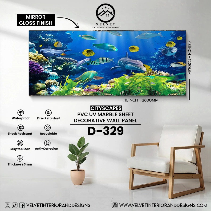 D-329 | Cityscapes | PVC UV Marble Sheet | Decorative Wall Panel | 1/8 in x 48 in x 110 in | Mirror Gloss Finish | Waterproof & Fire-Retardant | Ideal for Living Rooms, Bathrooms & Feature Walls