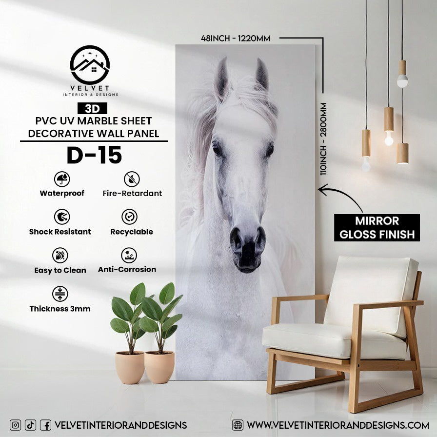 D-15 | 3D | PVC UV Marble Sheet | Decorative Wall Panel | 1/8 in x 48 in x 110 in | Mirror Gloss Finish | Waterproof & Fire-Retardant | Ideal for Living Rooms, Bathrooms & Feature Walls