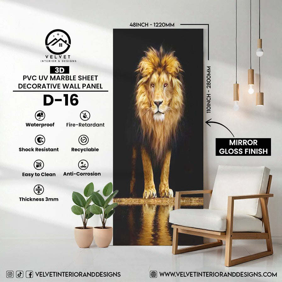 D-16 | 3D | PVC UV Marble Sheet | Decorative Wall Panel | 1/8 in x 48 in x 110 in | Mirror Gloss Finish | Waterproof & Fire-Retardant | Ideal for Living Rooms, Bathrooms & Feature Walls