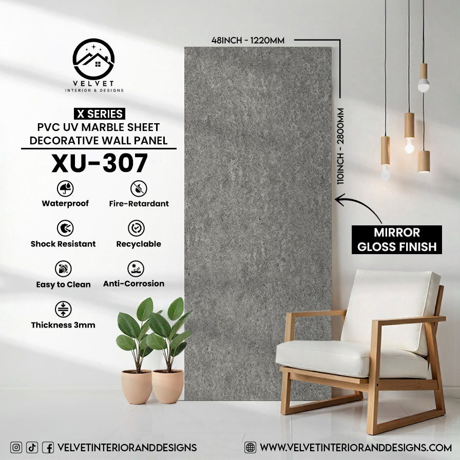 XU-307 | X Series | PVC UV Marble Sheet | Decorative Wall Panel | 1/8 in x 48 in x 110 in | Mirror Gloss Finish | Waterproof & Fire-Retardant | Ideal for Living Rooms, Bathrooms & Feature Walls