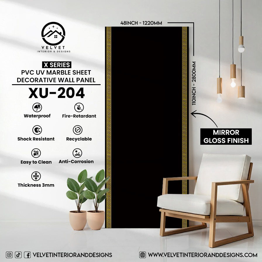 XU-204 | X Series | PVC UV Marble Sheet | Decorative Wall Panel | 1/8 in x 48 in x 110 in | Mirror Gloss Finish | Waterproof & Fire-Retardant | Ideal for Living Rooms, Bathrooms & Feature Walls