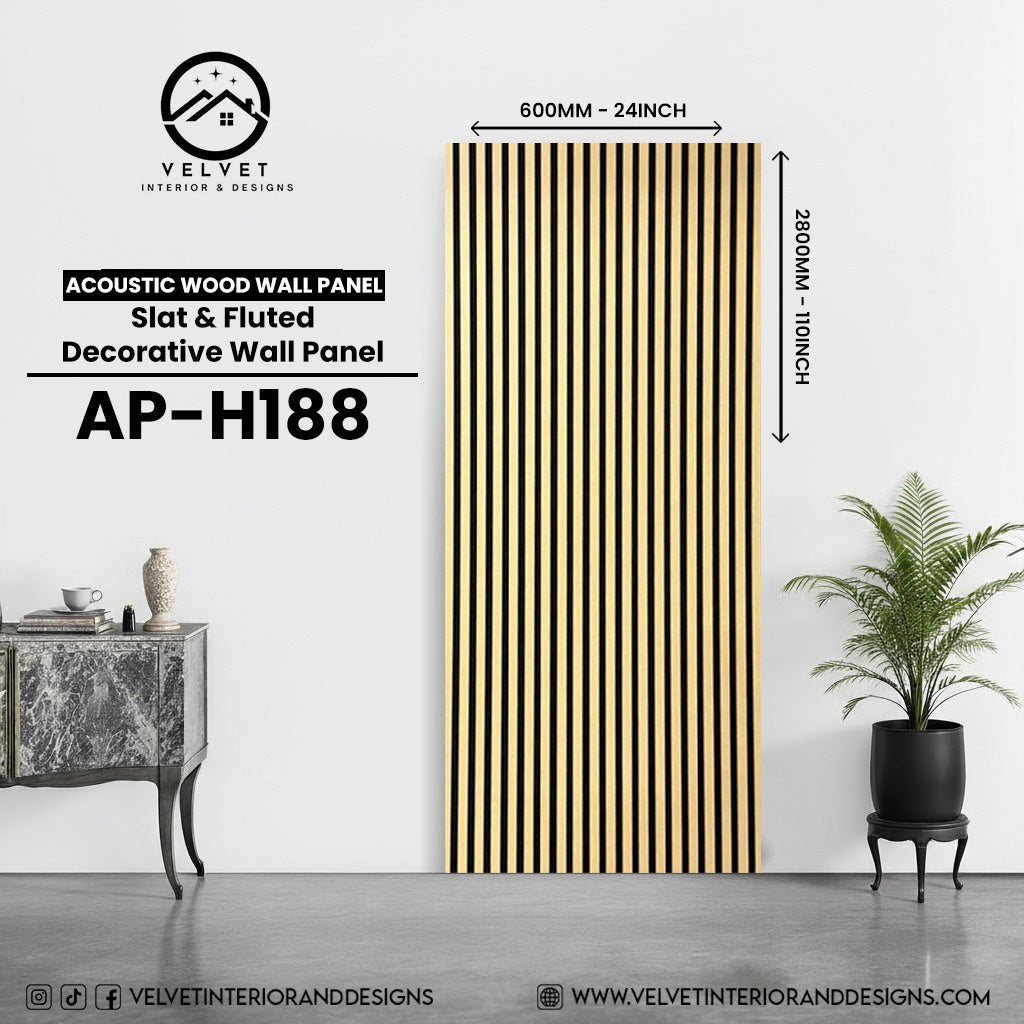 AP-H188 | Acoustic Wood Wall Panel | Slat & Fluted Decorative Wall Panel | 0.85 in x 24 in x 110 in | Sound-Absorbing | Ideal for Living Rooms, Bedrooms, TV Walls & Feature Walls
