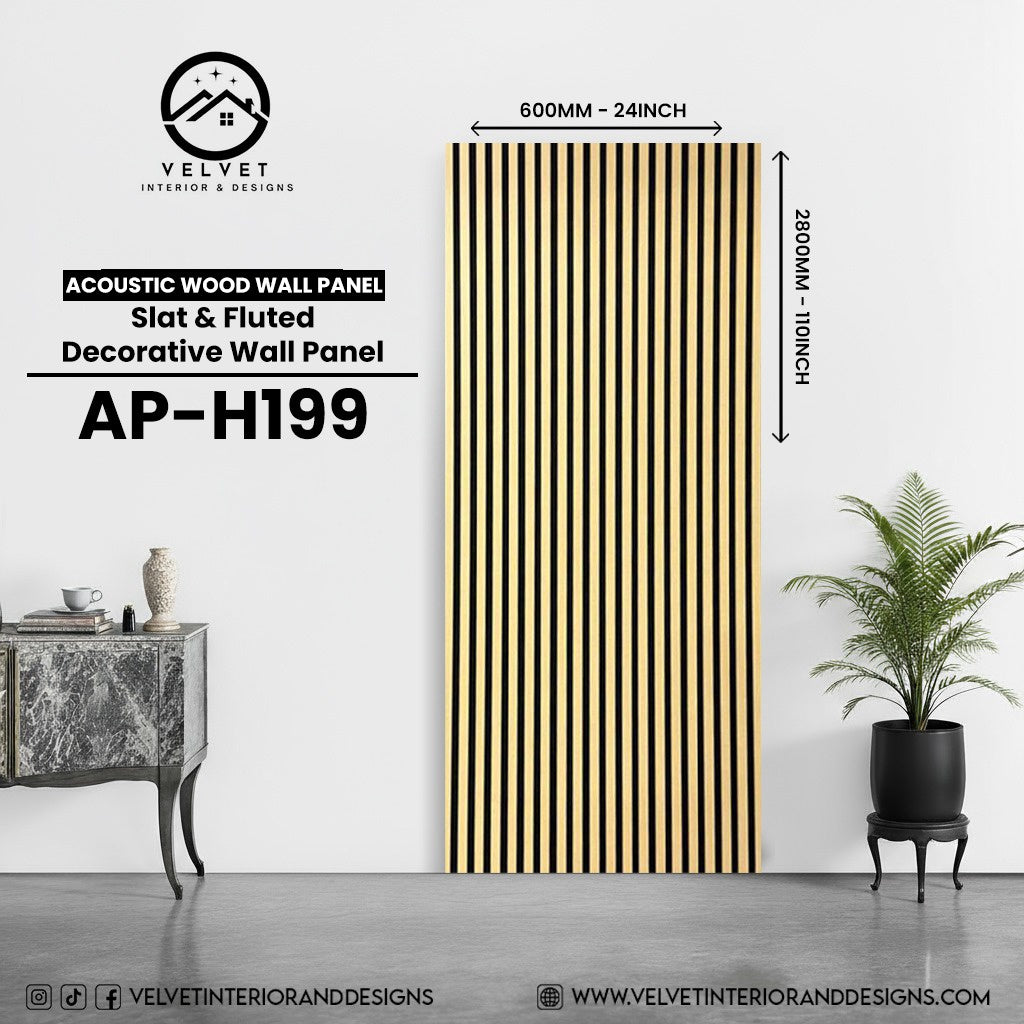AP-H199 | Acoustic Wood Wall Panel | Slat & Fluted Decorative Wall Panel | 0.85 in x 24 in x 110 in | Sound-Absorbing | Ideal for Living Rooms, Bedrooms, TV Walls & Feature Walls