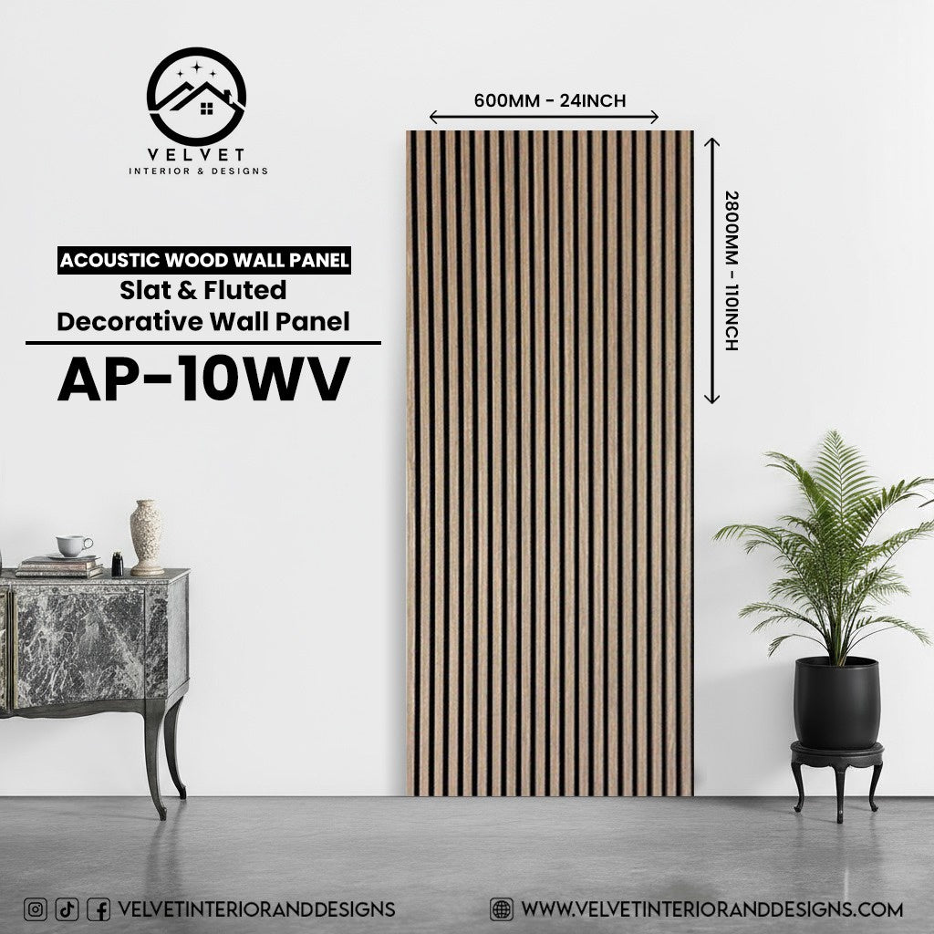 AP-WV10 | Acoustic Wood Wall Panel | Slat & Fluted Decorative Wall Panel | 0.85 in x 24 in x 110 in | Sound-Absorbing | Ideal for Living Rooms, Bedrooms, TV Walls & Feature Walls