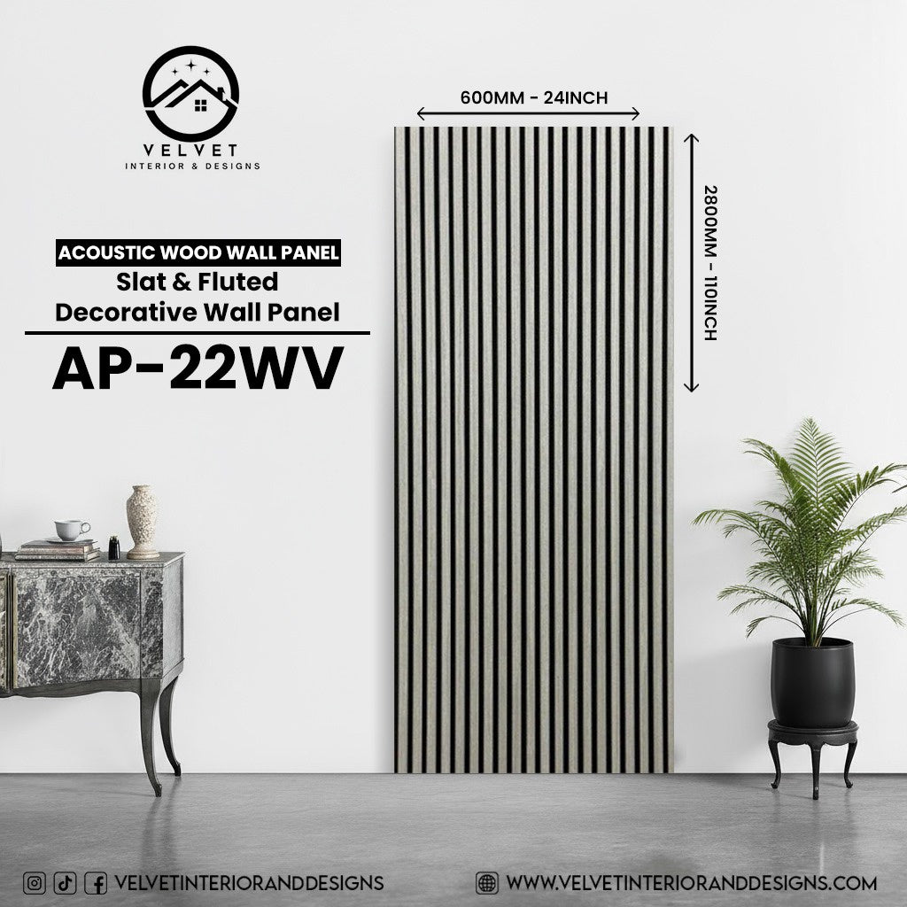 AP-WV22 | Acoustic Wood Wall Panel | Slat & Fluted Decorative Wall Panel | 0.85 in x 24 in x 110 in | Sound-Absorbing | Ideal for Living Rooms, Bedrooms, TV Walls & Feature Walls