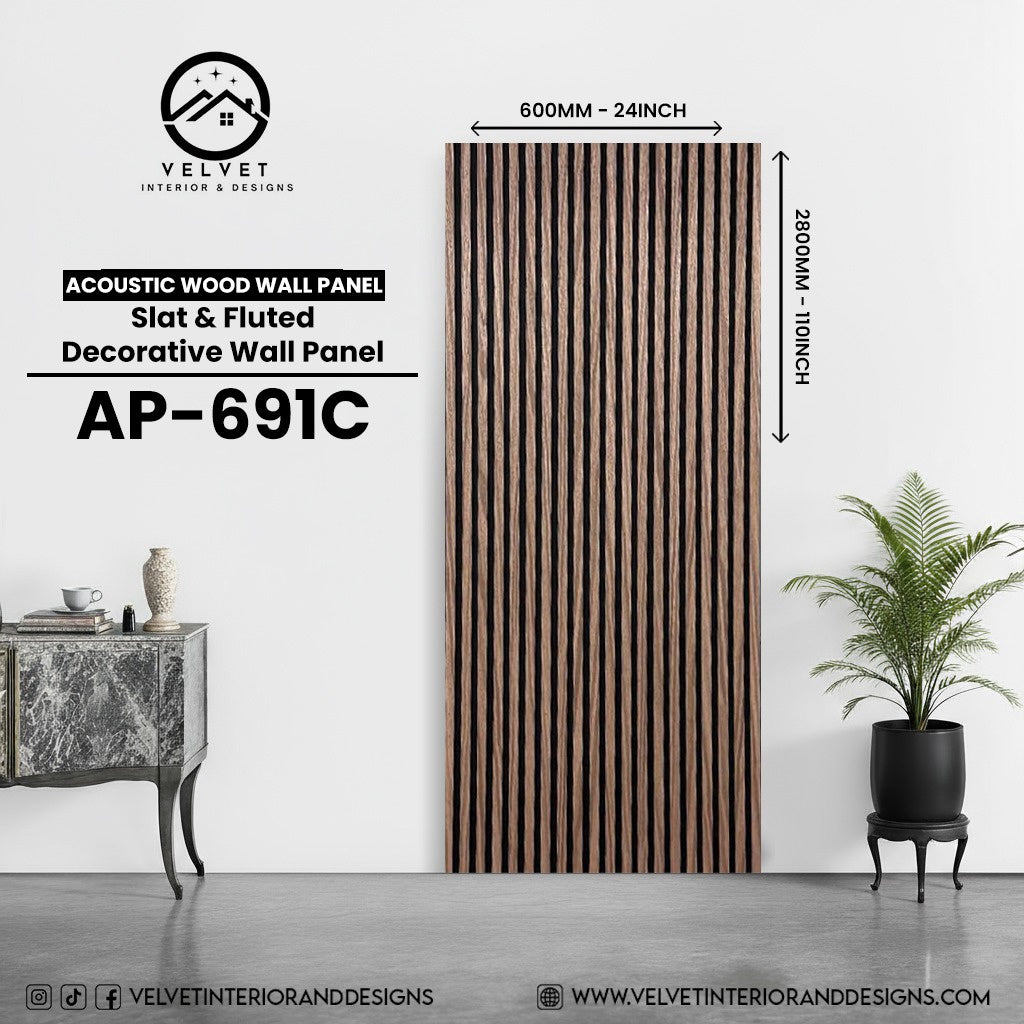 AP-691C | Acoustic Wood Wall Panel | Slat & Fluted Decorative Wall Panel | 0.85 in x 24 in x 110 in | Sound-Absorbing | Ideal for Living Rooms, Bedrooms, TV Walls & Feature Walls