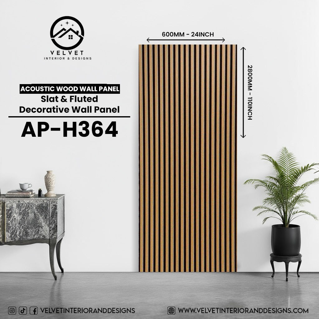 AP-H364 | Acoustic Wood Wall Panel | Slat & Fluted Decorative Wall Panel | 0.85 in x 24 in x 110 in | Sound-Absorbing | Ideal for Living Rooms, Bedrooms, TV Walls & Feature Walls