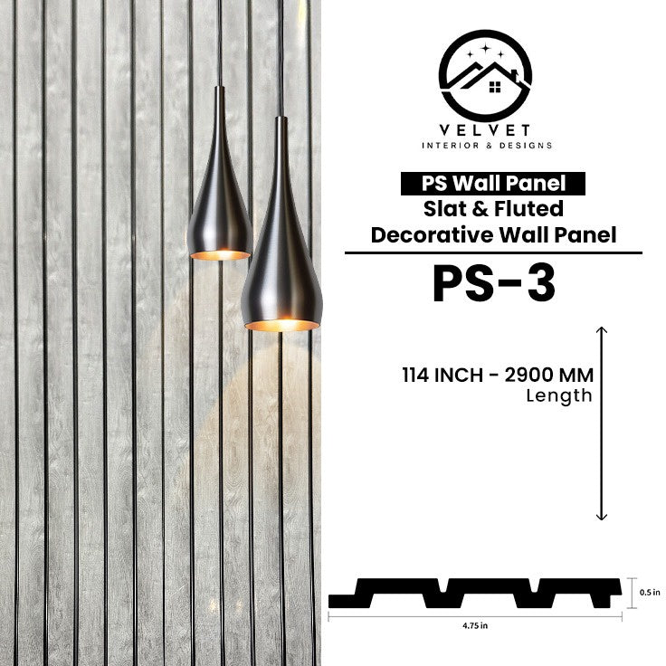 PS-03 | PS Wall Panel | Slat & Fluted Decorative Wall Panel | 0.5 in x 4.75 in x 114 in | Waterproof | Fire-Retardant | Ideal for Living Rooms, Bedrooms, Bathrooms, TV Walls & Feature Walls