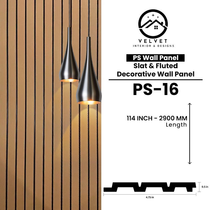PS-16 | PS Wall Panel | Slat & Fluted Decorative Wall Panel | 0.5 in x 4.75 in x 114 in | Waterproof | Fire-Retardant | Ideal for Living Rooms, Bedrooms, Bathrooms, TV Walls & Feature Walls