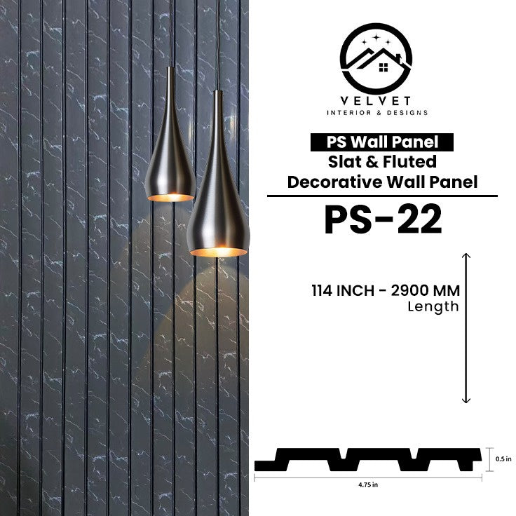PS-22 | PS Wall Panel | Slat & Fluted Decorative Wall Panel | 0.5 in x 4.75 in x 114 in | Waterproof | Fire-Retardant | Ideal for Living Rooms, Bedrooms, Bathrooms, TV Walls & Feature Walls