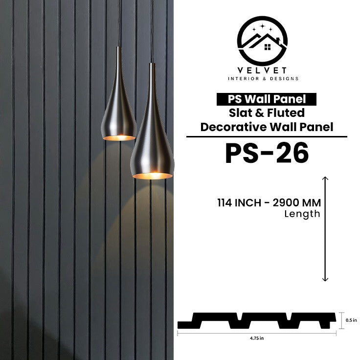 PS-26 | PS Wall Panel | Slat & Fluted Decorative Wall Panel | 0.5 in x 4.75 in x 114 in | Waterproof | Fire-Retardant | Ideal for Living Rooms, Bedrooms, Bathrooms, TV Walls & Feature Walls