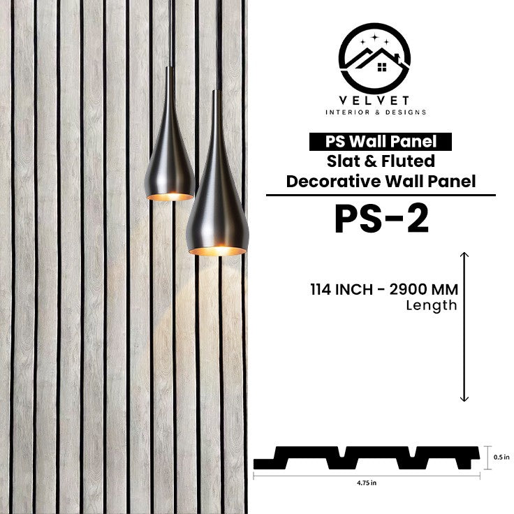 PS-02 | PS Wall Panel | Slat & Fluted Decorative Wall Panel | 0.5 in x 4.75 in x 114 in | Waterproof | Fire-Retardant | Ideal for Living Rooms, Bedrooms, Bathrooms, TV Walls & Feature Walls