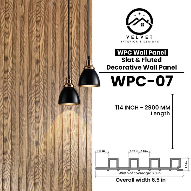 WPC-07 | WPC Wall Panel | Slat & Fluted Decorative Wall Panel | 1 in x 6.3 in x 114 in | Water & Moisture-Resistant | Fire-Retardant | Ideal for Living Rooms, Bedrooms, Bathrooms, TV & Feature Walls