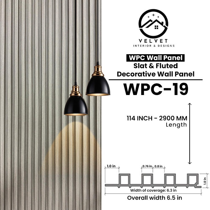 WPC-19 | WPC Wall Panel | Slat & Fluted Decorative Wall Panel | 1 in x 6.3 in x 114 in | Water & Moisture-Resistant | Fire-Retardant | Ideal for Living Rooms, Bedrooms, Bathrooms, TV & Feature Walls