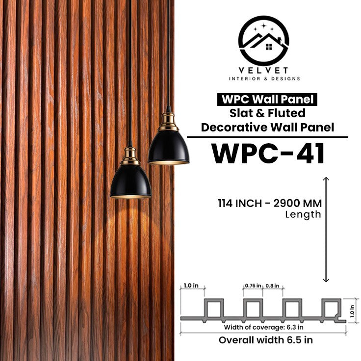 WPC-41 | WPC Wall Panel | Slat & Fluted Decorative Wall Panel | 1 in x 6.3 in x 114 in | Water & Moisture-Resistant | Fire-Retardant | Ideal for Living Rooms, Bedrooms, Bathrooms, TV & Feature Walls
