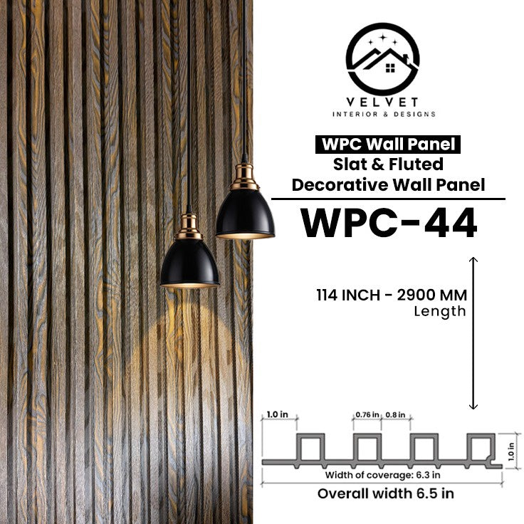 WPC-44 | WPC Wall Panel | Slat & Fluted Decorative Wall Panel | 1 in x 6.3 in x 114 in | Water & Moisture-Resistant | Fire-Retardant | Ideal for Living Rooms, Bedrooms, Bathrooms, TV & Feature Walls