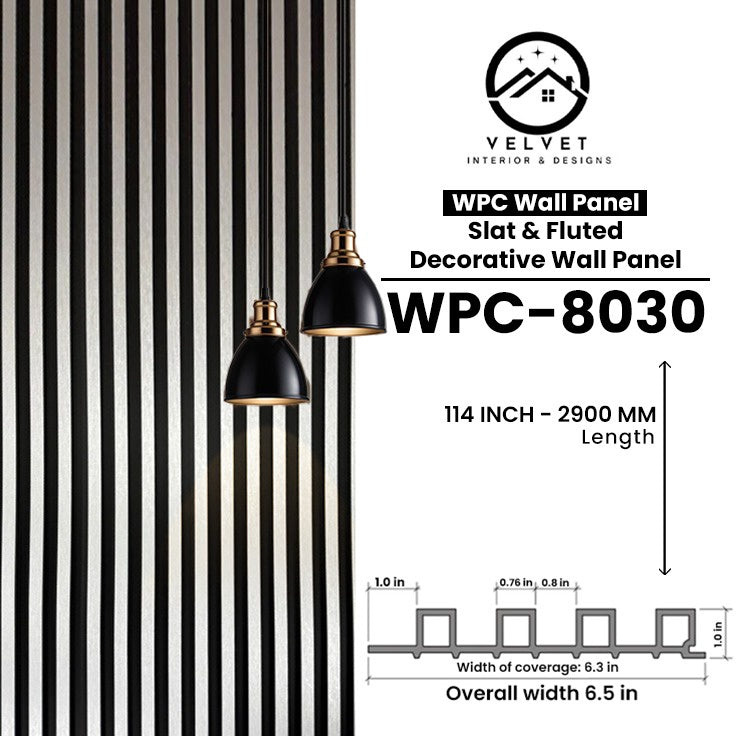 WPC-8030 | WPC Wall Panel | Slat & Fluted Decorative Wall Panel | 1 in x 6.3 in x 114 in | Water & Moisture-Resistant | Fire-Retardant | Ideal for Living Rooms, Bedrooms, Bathrooms, TV & Feature Walls