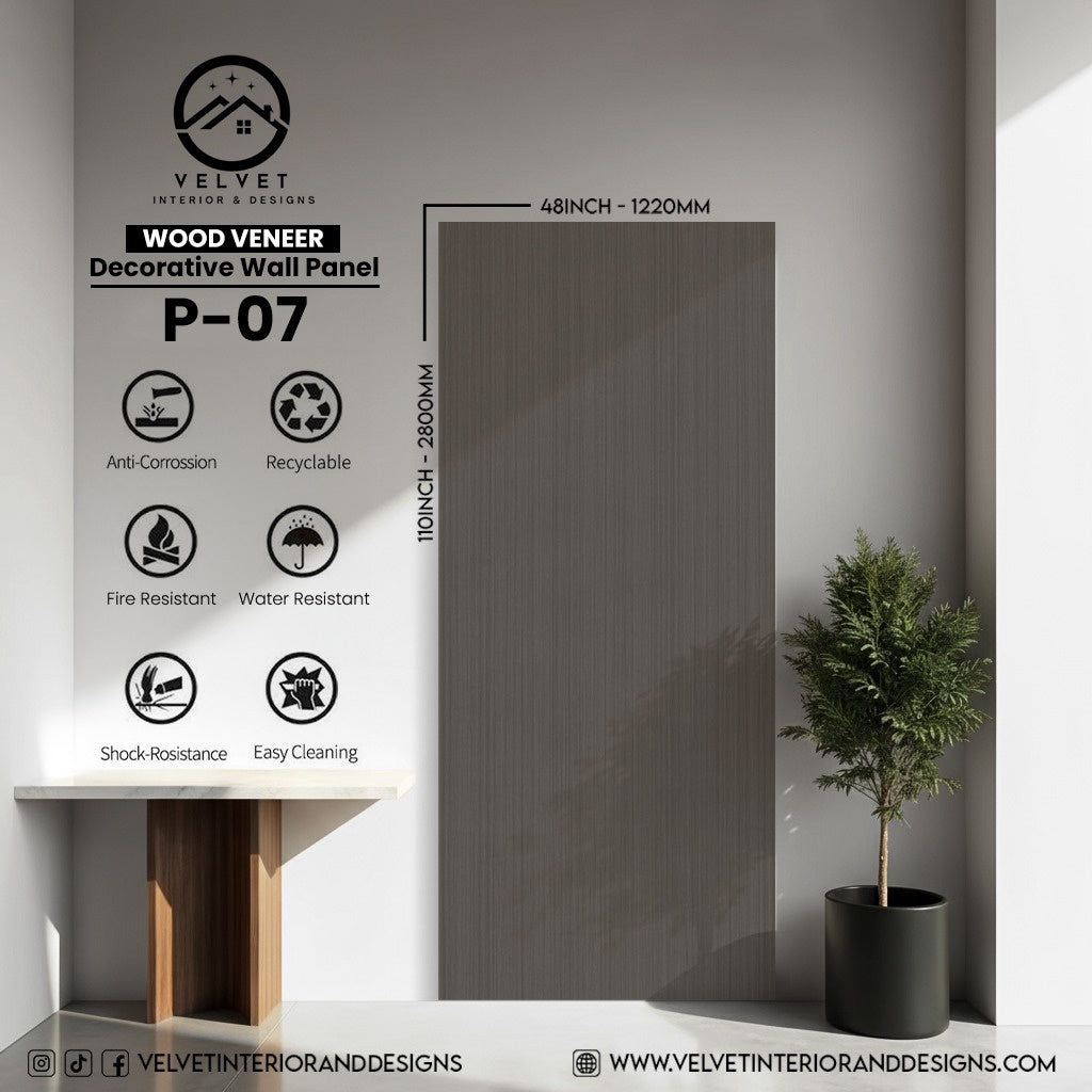 P-07 | Wood Veneer | Decorative Wall Panel | 5/16 in x 48 in x 110 in | natural wood finish | Waterproof, Scratch-Resistant & Fire-Retardant | Ideal for Living Rooms, Bathrooms & Feature Walls