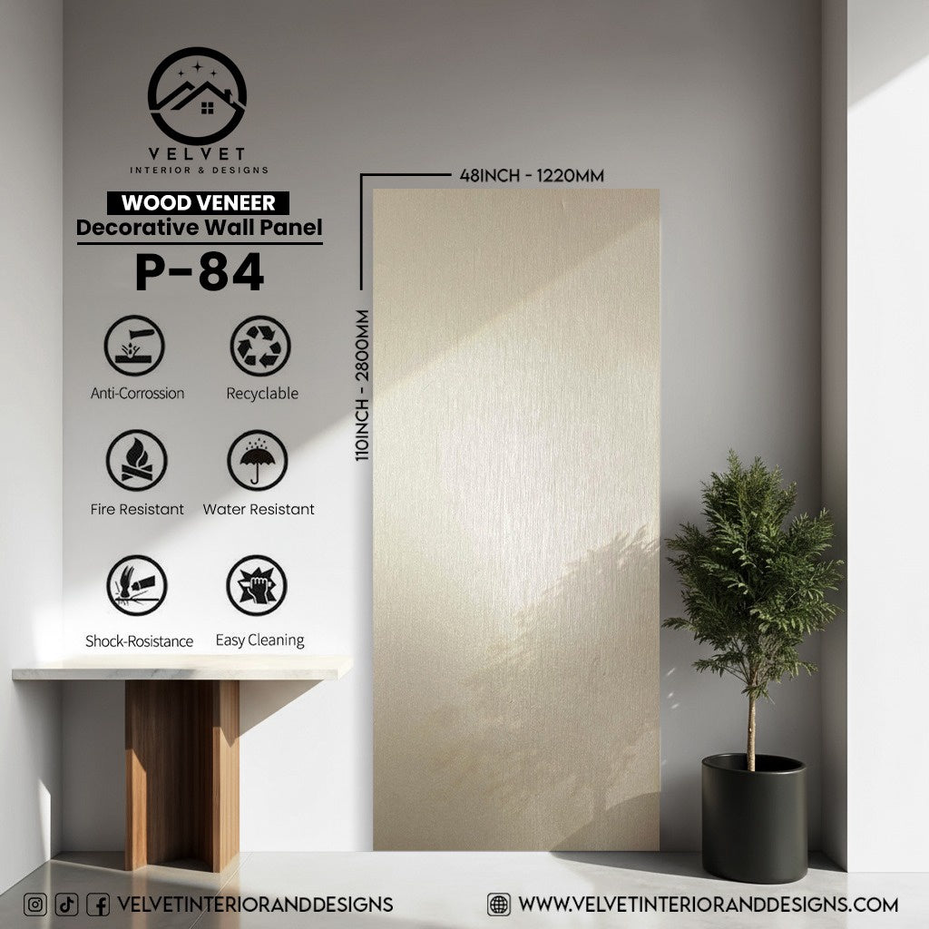 P-84 | Wood Veneer |  Decorative Wall Panel | 5/16 in x 48 in x 110 in | natural wood finish | Waterproof, Scratch-Resistant & Fire-Retardant | Ideal for Living Rooms, Bathrooms & Feature Walls