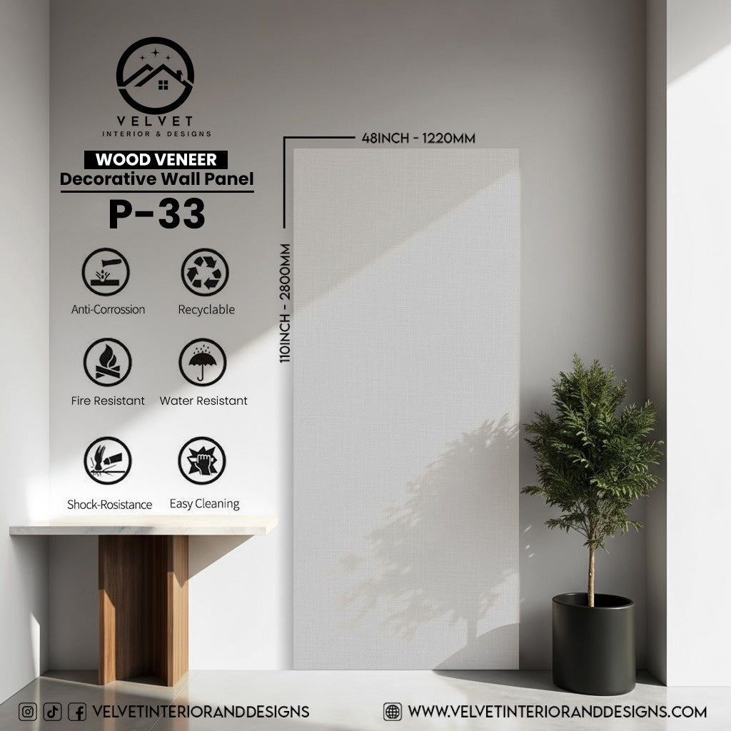 P-33 | Wood Veneer |  Decorative Wall Panel | 5/16 in x 48 in x 110 in | natural wood finish | Waterproof, Scratch-Resistant & Fire-Retardant | Ideal for Living Rooms, Bathrooms & Feature Walls