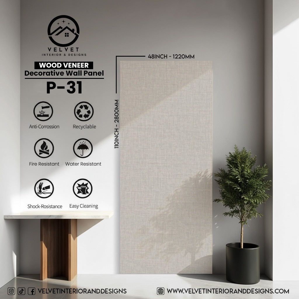 P-31 | Wood Veneer |  Decorative Wall Panel | 5/16 in x 48 in x 110 in | natural wood finish | Waterproof, Scratch-Resistant & Fire-Retardant | Ideal for Living Rooms, Bathrooms & Feature Walls