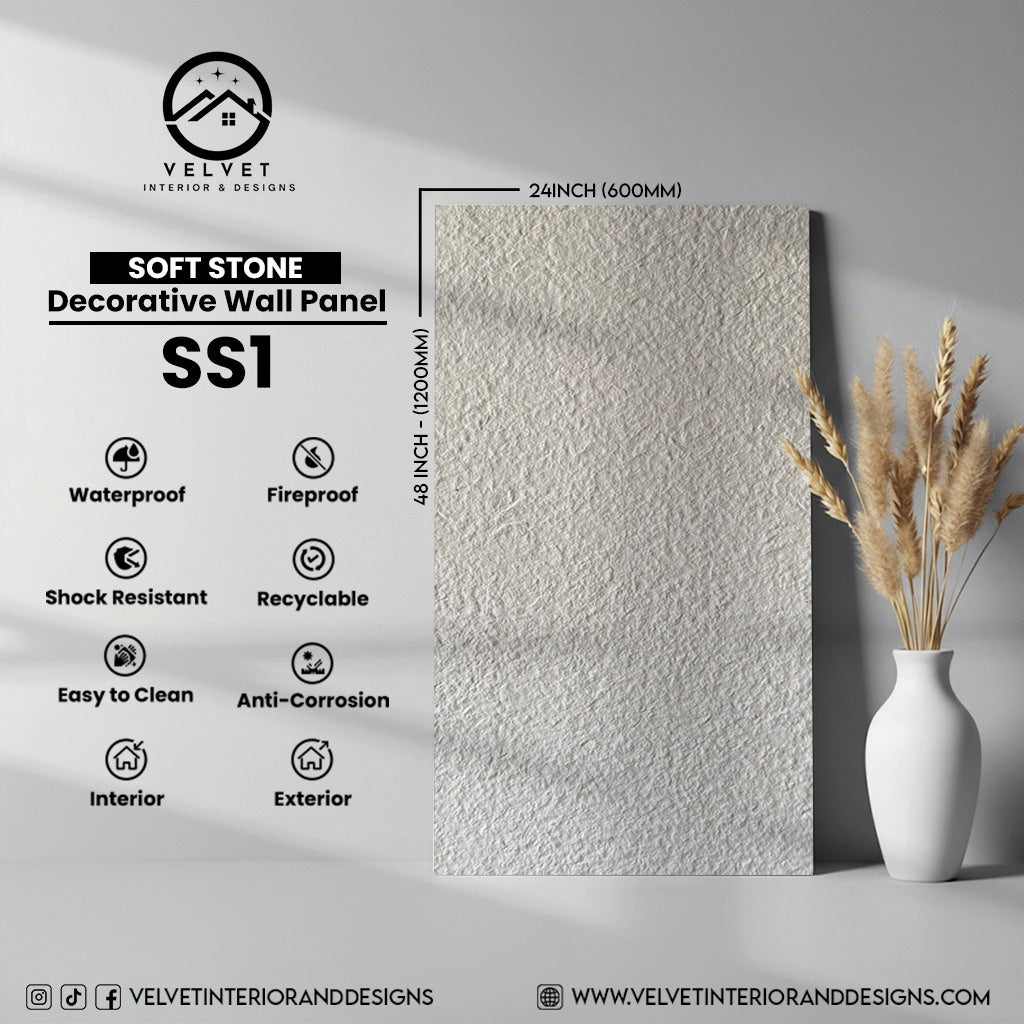 SS1 | Soft Stone | Stone| Decorative Wall Panel |1/8 in x 24 in x 48 in | Stone Finish | Waterproof, Scratch-Resistant & Fireproof | Ideal for Living Rooms, Bathrooms & Feature Walls