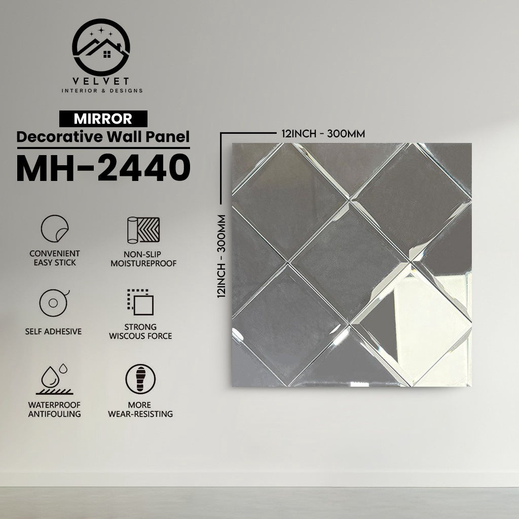 MH-2440 | Mirrors| Wall Panel Accessories | Decorative Wall Panel | 1/8 in x 12 in x 12 in | Convenient Easy Stick - Strong Viscous Force | Ideal for Living Rooms, Bathrooms & Feature Walls