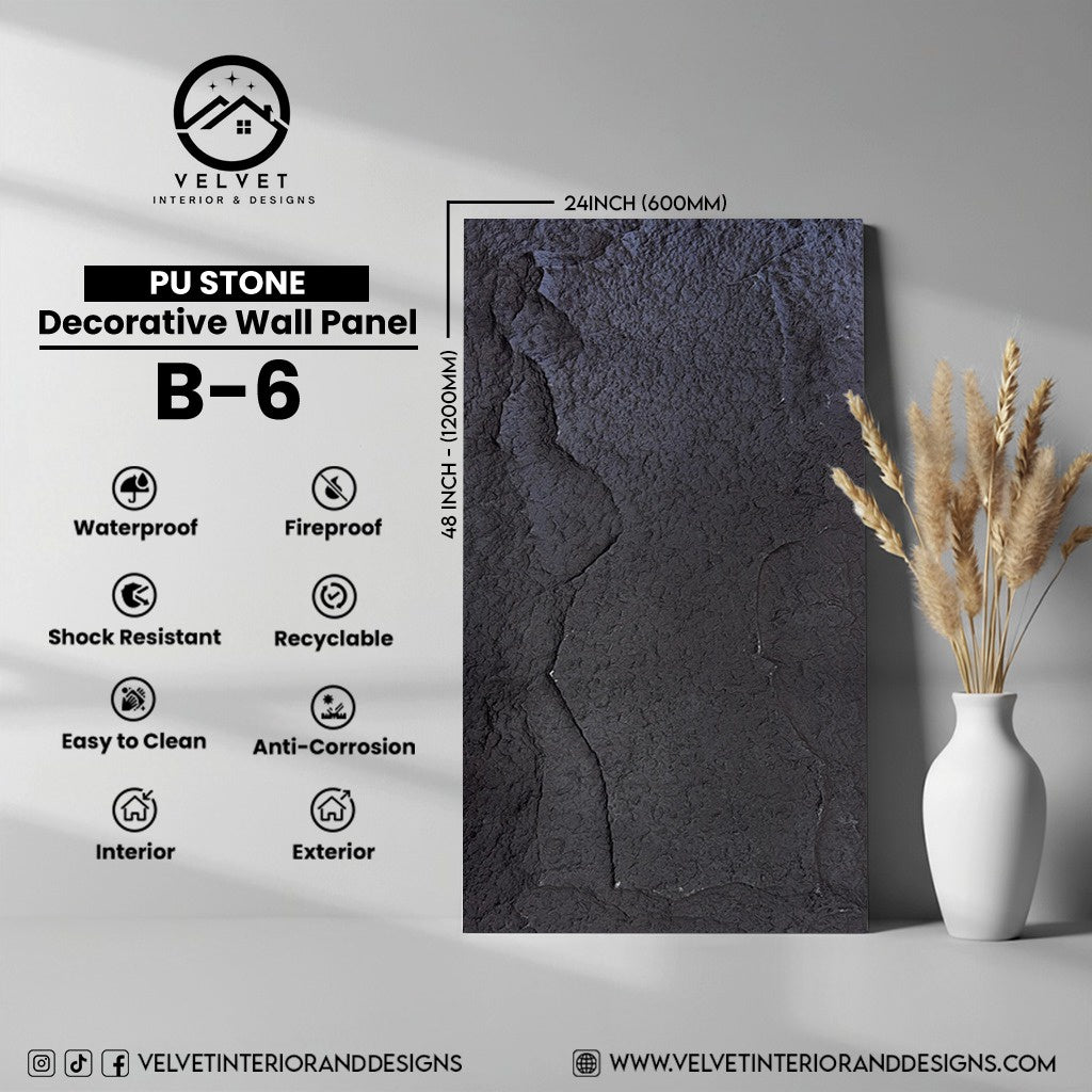 B-6 | PU Stone | Stone | Decorative Wall Panel | 2 in x 24 in x 48 in |Stone Finish | Waterproof, Scratch-Resistant & Fireproof | Ideal for Living Rooms, Bathrooms & Feature Walls