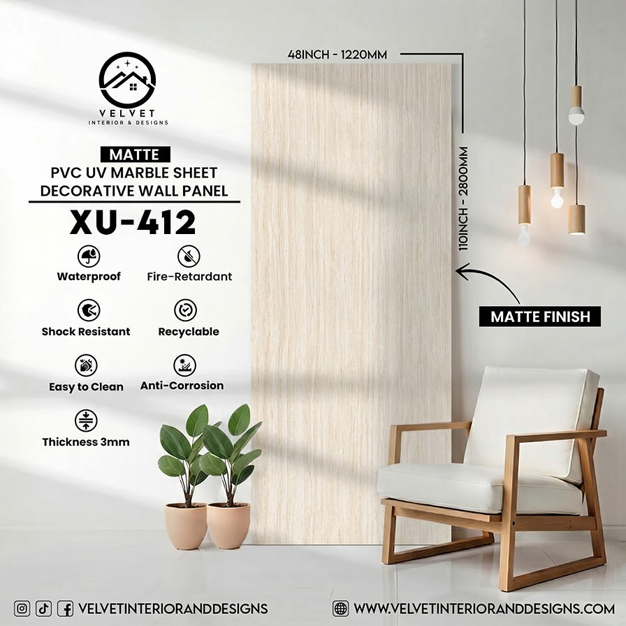 XU-412 | X Series | PVC UV Marble Sheet | Decorative Wall Panel | 1/8 in x 48 in x 110 in | Mirror Gloss Finish | Waterproof & Fire-Retardant | Ideal for Living Rooms, Bathrooms & Feature Walls
