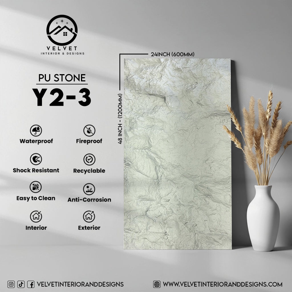 Y2-3 | PU Stone | Stone | Decorative Wall Panel | 2 in x 24 in x 48 in |Stone Finish | Waterproof, Scratch-Resistant & Fireproof | Ideal for Living Rooms, Bathrooms & Feature Walls